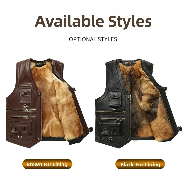 Genuine Leather Vest Men's Mid-Aged Autumn Winter Top Layer Cowhide Multi-Pocket Casual Father's Style Winter WarmthYY33