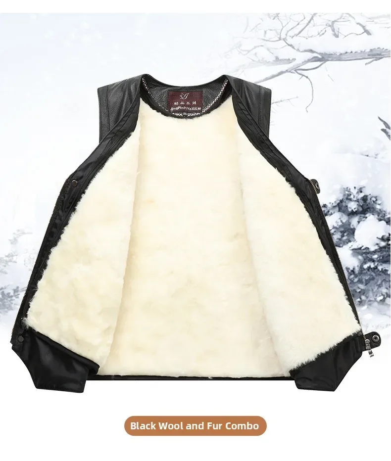 Genuine Leather Vest Men's Mid-Aged Autumn Winter Top Layer Cowhide Multi-Pocket Casual Father's Style Winter WarmthYY33