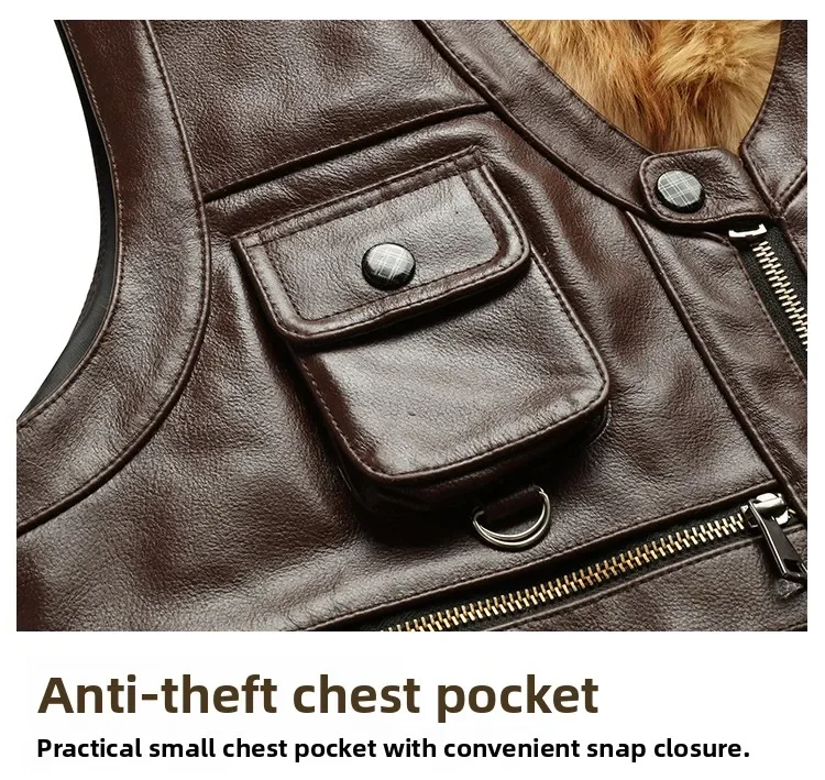 Genuine Leather Vest Men's Mid-Aged Autumn Winter Top Layer Cowhide Multi-Pocket Casual Father's Style Winter WarmthYY33