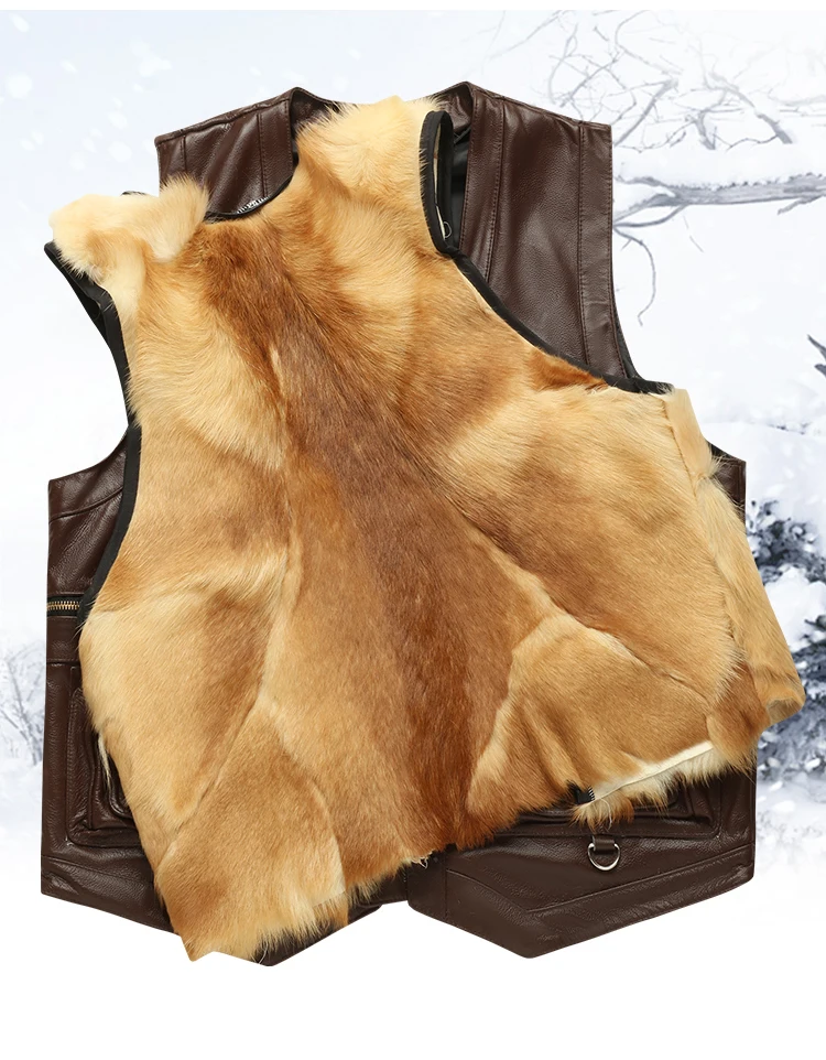 Genuine Leather Vest Men's Mid-Aged Autumn Winter Top Layer Cowhide Multi-Pocket Casual Father's Style Winter WarmthYY33