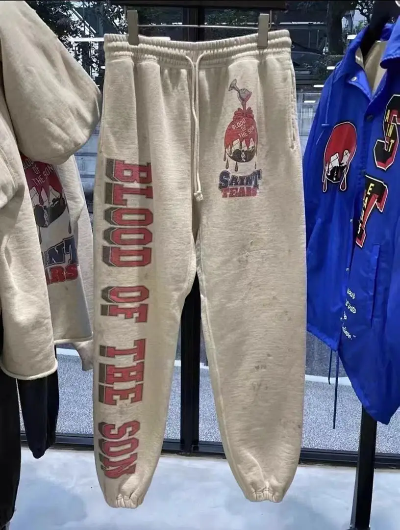 24ss Saint Washed Red Angel Printed Women Men Sweatpants Trousers Loose Fit Joggers Men Pants Sweatpants