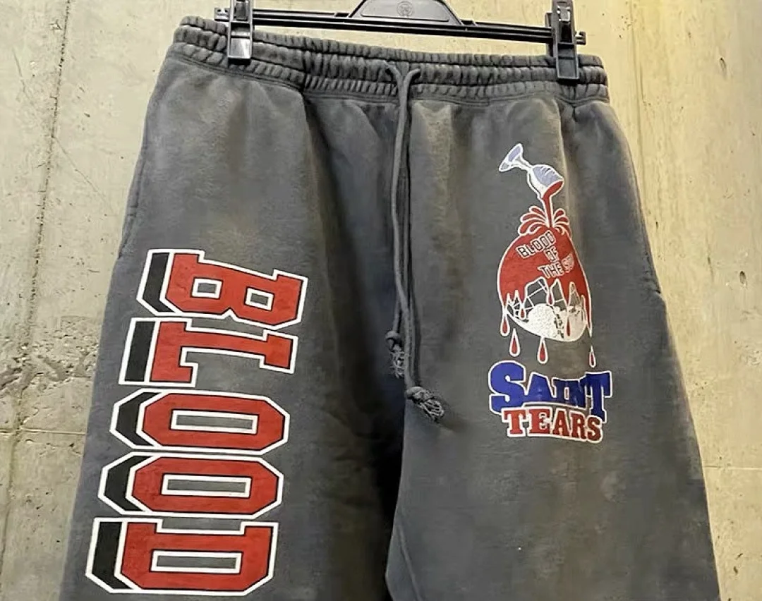 24ss Saint Washed Red Angel Printed Women Men Sweatpants Trousers Loose Fit Joggers Men Pants Sweatpants