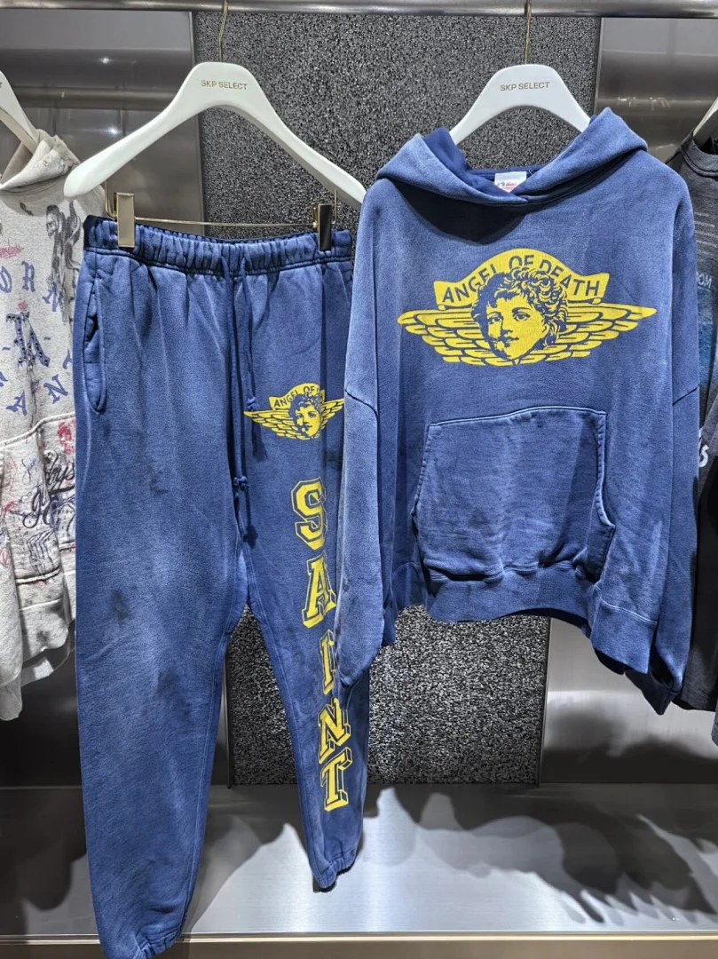 24ss Saint Washed Red Angel Printed Women Men Sweatpants Trousers Loose Fit Joggers Men Pants Sweatpants
