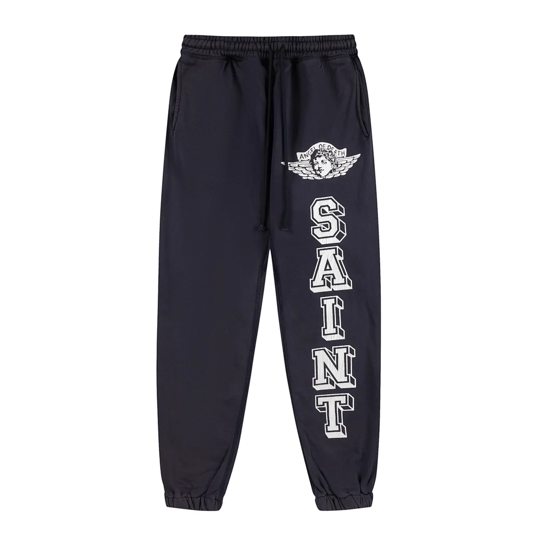 24ss Saint Washed Red Angel Printed Women Men Sweatpants Trousers Loose Fit Joggers Men Pants Sweatpants