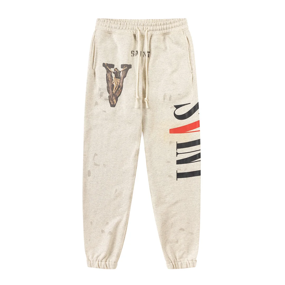 24ss Saint Washed Red Angel Printed Women Men Sweatpants Trousers Loose Fit Joggers Men Pants Sweatpants