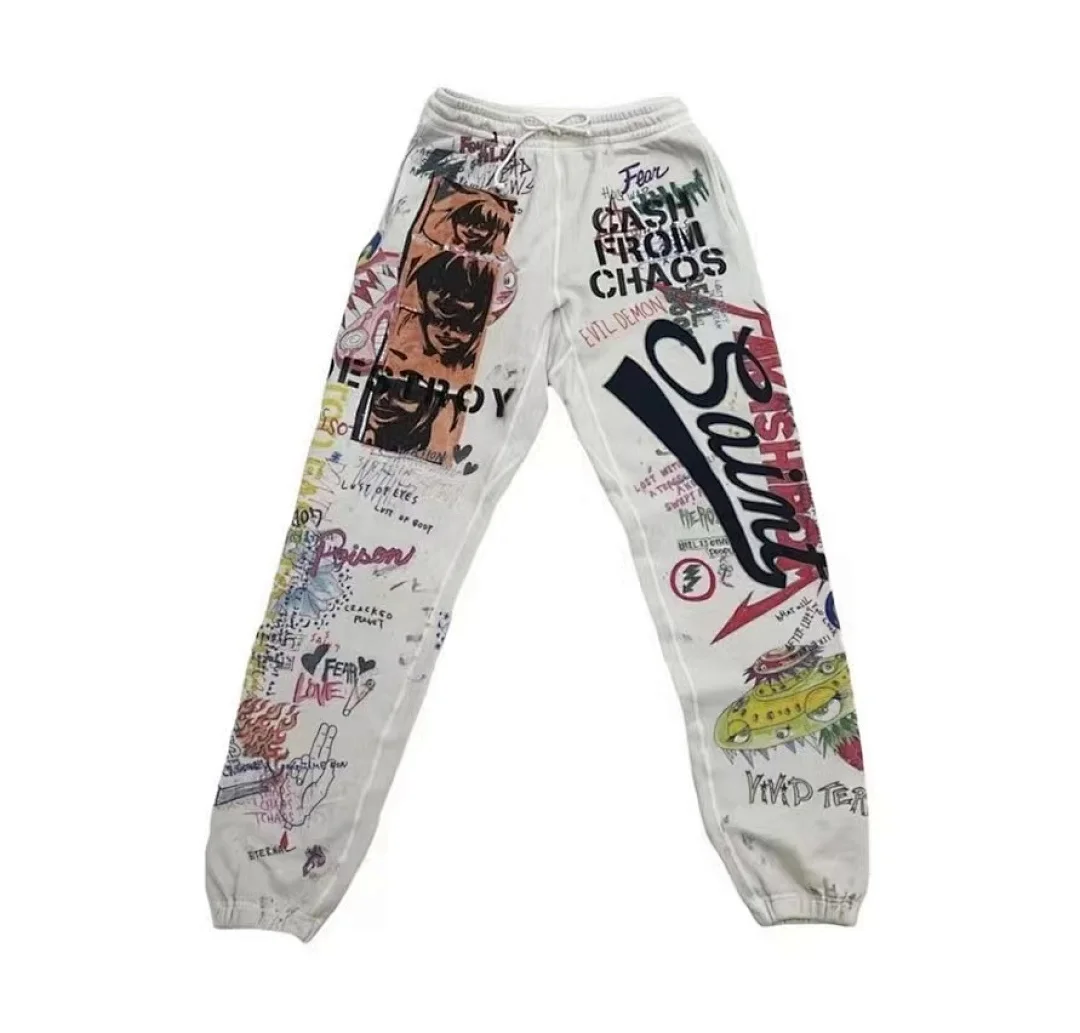 24ss Saint Washed Red Angel Printed Women Men Sweatpants Trousers Loose Fit Joggers Men Pants Sweatpants
