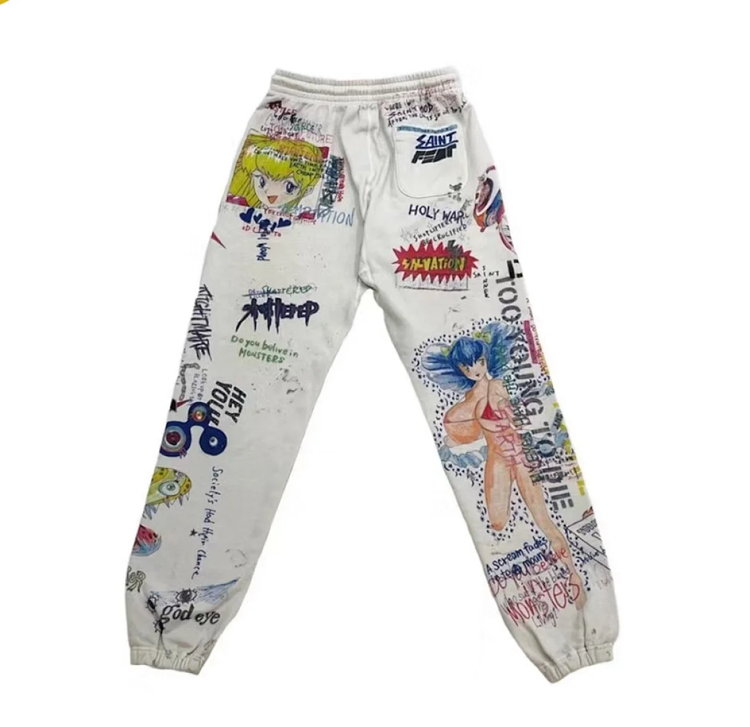 24ss Saint Washed Red Angel Printed Women Men Sweatpants Trousers Loose Fit Joggers Men Pants Sweatpants