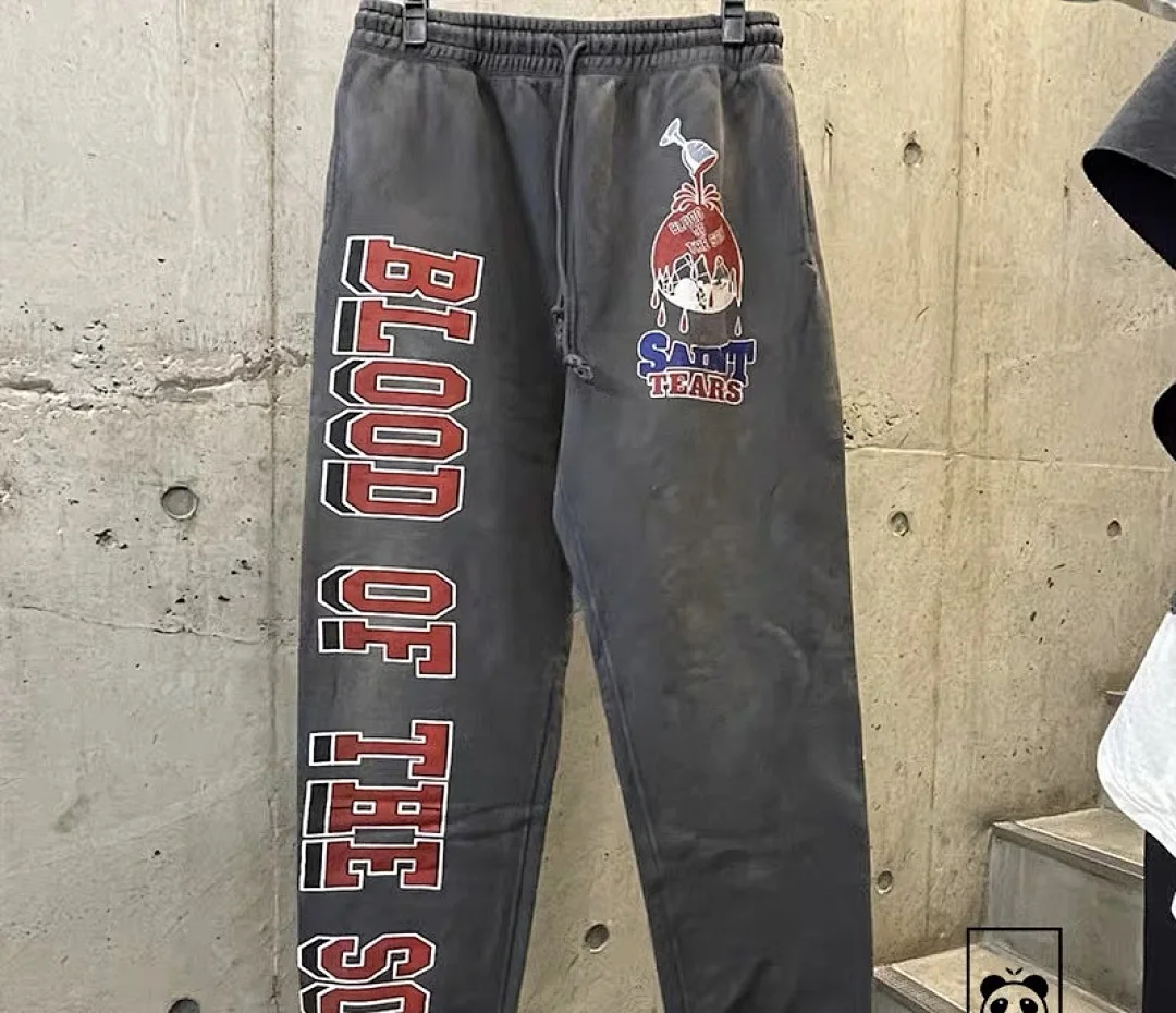 24ss Saint Washed Red Angel Printed Women Men Sweatpants Trousers Loose Fit Joggers Men Pants Sweatpants