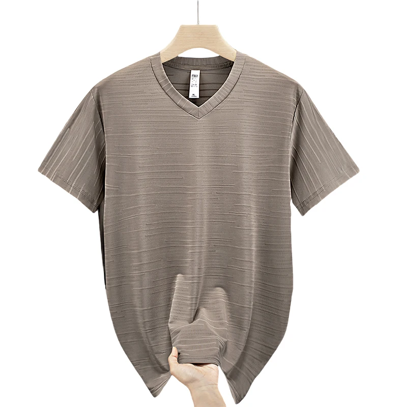 10xl Big Size T-Shirt Men V-Neck Loose 9xl 8xl Spandex 2025 Summer Slim Fit Men's T Shirts Sport Quick Dry Short Sleeve Tops Tee