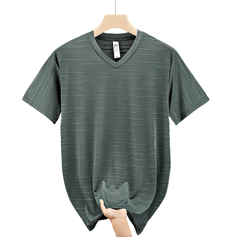 10xl Big Size T-Shirt Men V-Neck Loose 9xl 8xl Spandex 2025 Summer Slim Fit Men's T Shirts Sport Quick Dry Short Sleeve Tops Tee