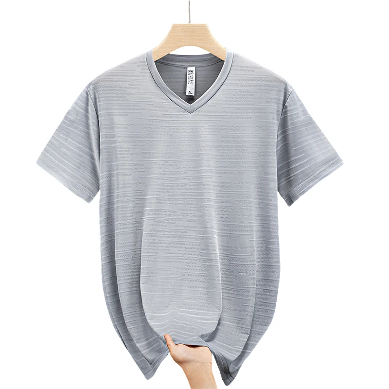 10xl Big Size T-Shirt Men V-Neck Loose 9xl 8xl Spandex 2025 Summer Slim Fit Men's T Shirts Sport Quick Dry Short Sleeve Tops Tee