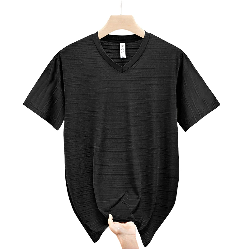 10xl Big Size T-Shirt Men V-Neck Loose 9xl 8xl Spandex 2025 Summer Slim Fit Men's T Shirts Sport Quick Dry Short Sleeve Tops Tee