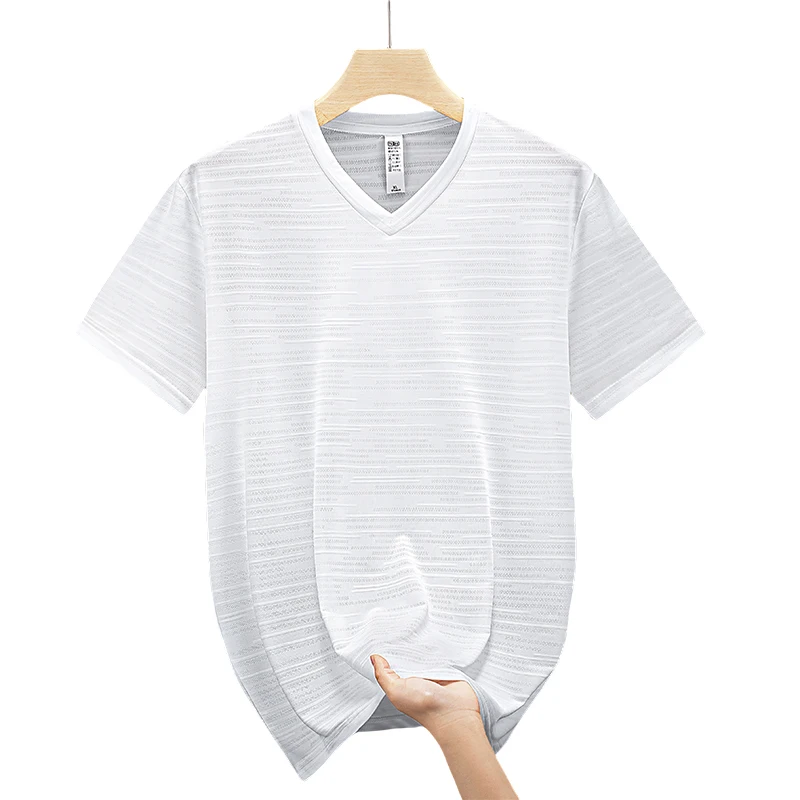 10xl Big Size T-Shirt Men V-Neck Loose 9xl 8xl Spandex 2025 Summer Slim Fit Men's T Shirts Sport Quick Dry Short Sleeve Tops Tee