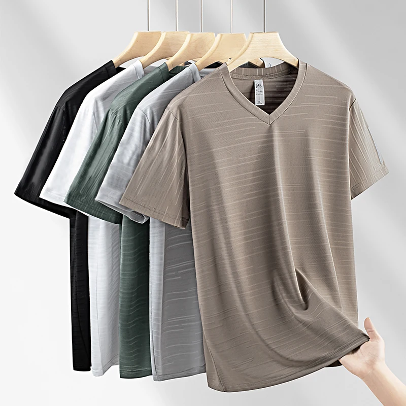 10xl Big Size T-Shirt Men V-Neck Loose 9xl 8xl Spandex 2025 Summer Slim Fit Men's T Shirts Sport Quick Dry Short Sleeve Tops Tee