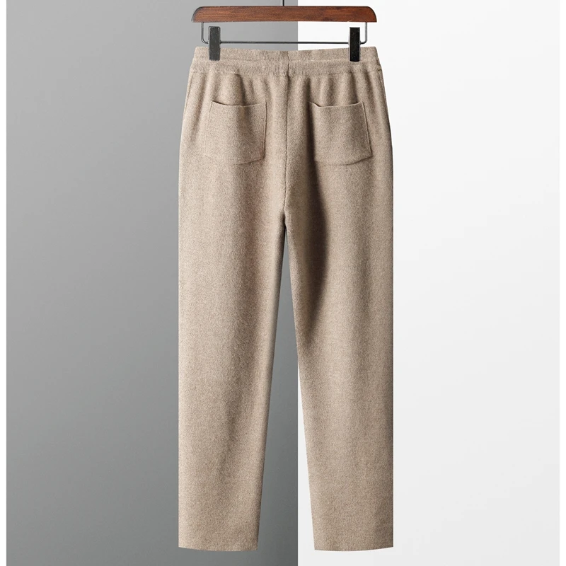 100% Merino Wool Sweater Men's Suit Collar Cardigan Pants Set Smart Casual Knitwear Autumn Winter Solid Coat Top Knit Trousers