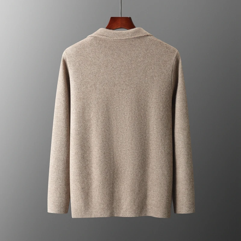 100% Merino Wool Sweater Men's Suit Collar Cardigan Pants Set Smart Casual Knitwear Autumn Winter Solid Coat Top Knit Trousers