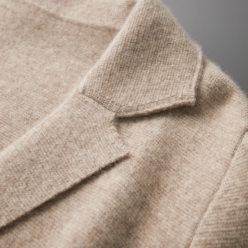 100% Merino Wool Sweater Men's Suit Collar Cardigan Pants Set Smart Casual Knitwear Autumn Winter Solid Coat Top Knit Trousers
