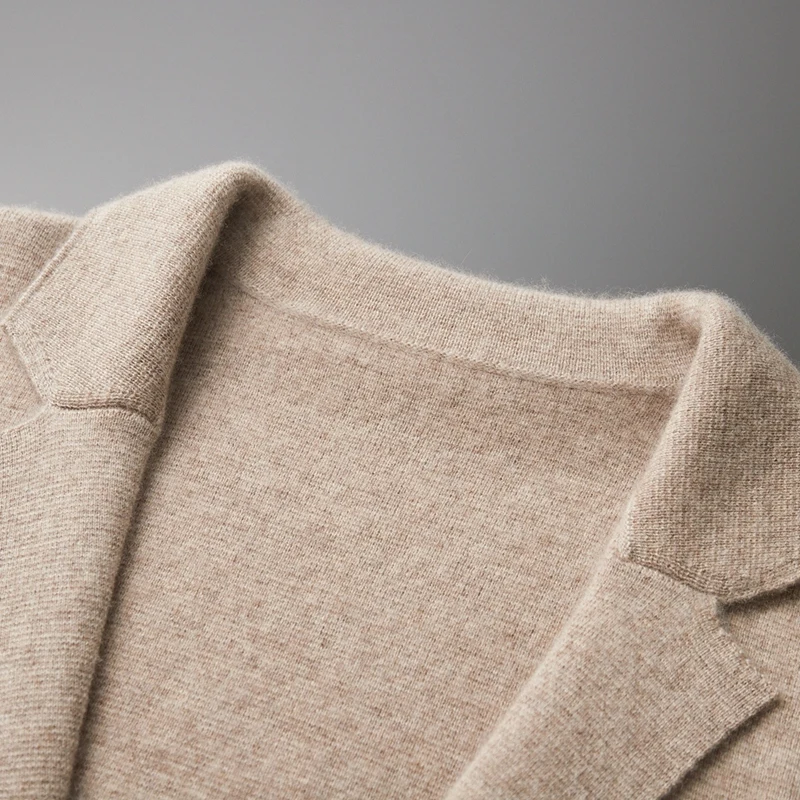 100% Merino Wool Sweater Men's Suit Collar Cardigan Pants Set Smart Casual Knitwear Autumn Winter Solid Coat Top Knit Trousers