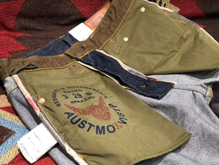 14oz 100% Cotton Heavyweight Sakura Red Selvedge Washed Desized Denim Jeans Loose Straight American Retro Amekaji Workwear Pants