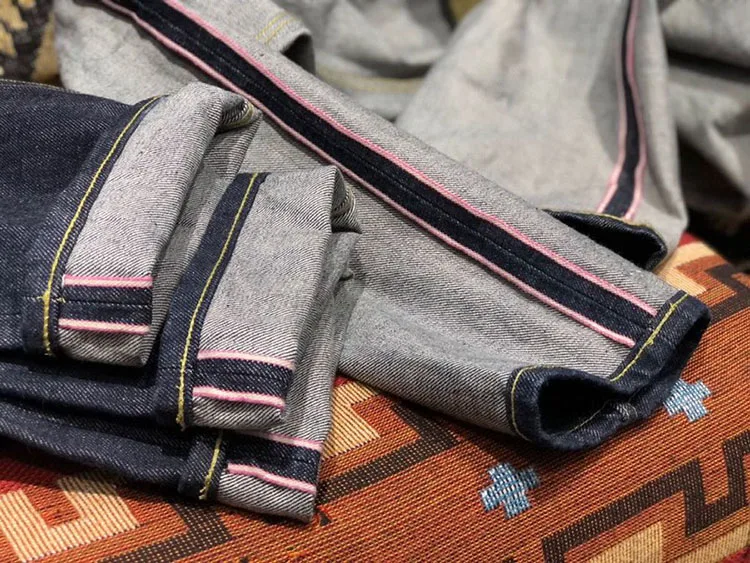 14oz 100% Cotton Heavyweight Sakura Red Selvedge Washed Desized Denim Jeans Loose Straight American Retro Amekaji Workwear Pants