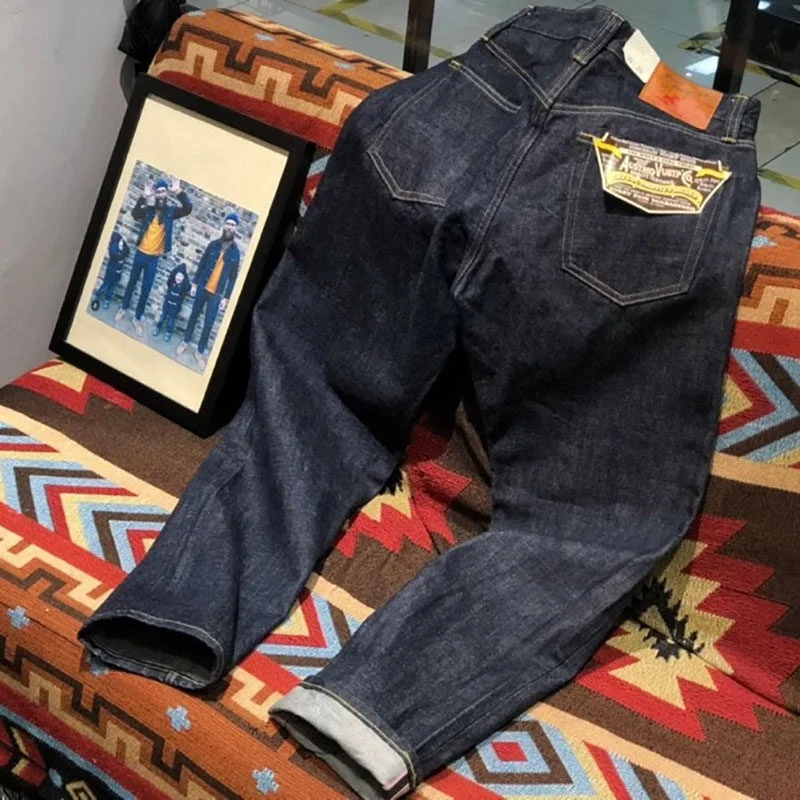 14oz 100% Cotton Heavyweight Sakura Red Selvedge Washed Desized Denim Jeans Loose Straight American Retro Amekaji Workwear Pants