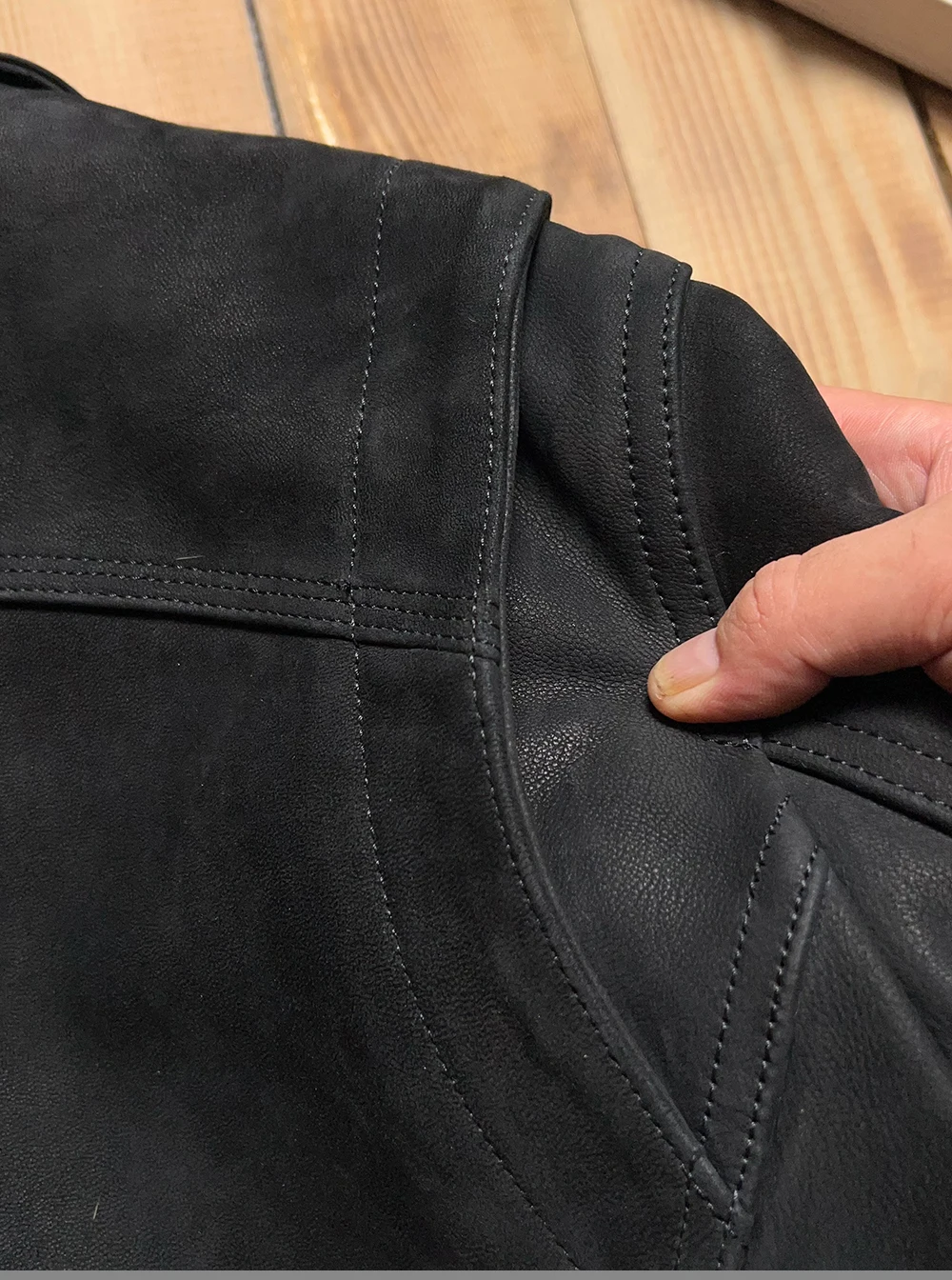 Black Winter Leather Jacket Men Retro Vintage Style Plus Size 5XL Genuine Natural Cow Suede Single Breasted Leather Coat