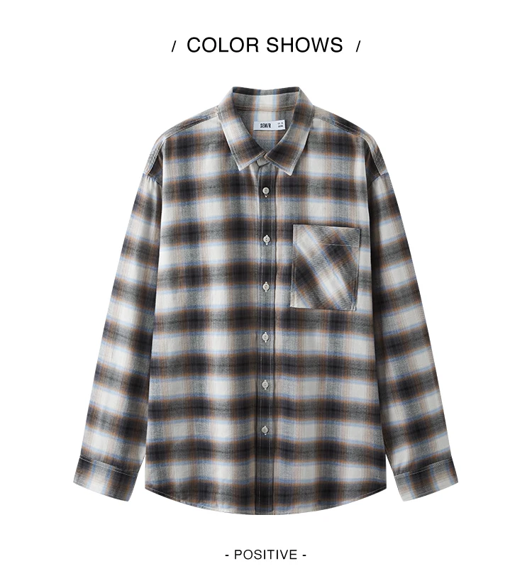 Semir Men Shirt Cotton Plaid Long Sleeve Loose Lapel Pocket Casual Style Comfortable Autumn Blouse Daily Wear 2026