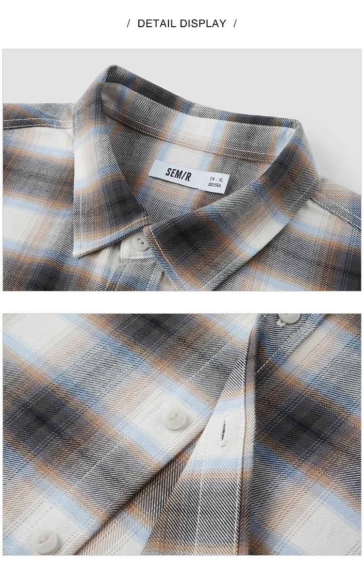 Semir Men Shirt Cotton Plaid Long Sleeve Loose Lapel Pocket Casual Style Comfortable Autumn Blouse Daily Wear 2026