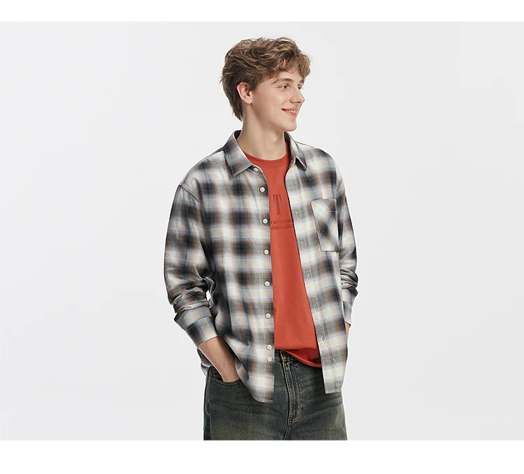 Semir Men Shirt Cotton Plaid Long Sleeve Loose Lapel Pocket Casual Style Comfortable Autumn Blouse Daily Wear 2026