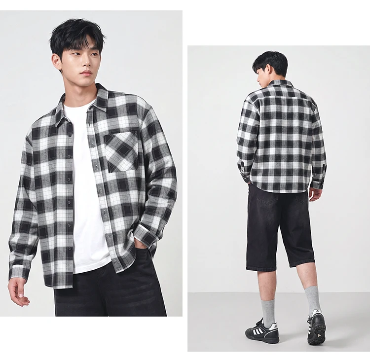 Semir Men Shirt Cotton Plaid Long Sleeve Loose Lapel Pocket Casual Style Comfortable Autumn Blouse Daily Wear 2026