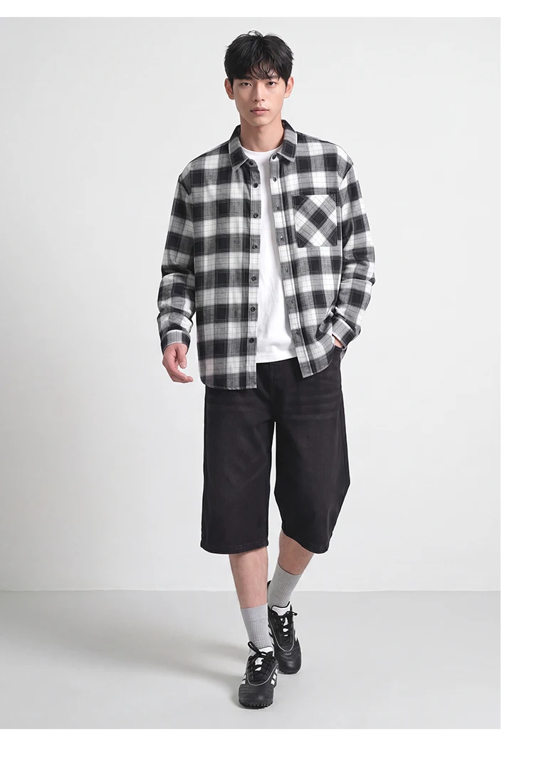 Semir Men Shirt Cotton Plaid Long Sleeve Loose Lapel Pocket Casual Style Comfortable Autumn Blouse Daily Wear 2026