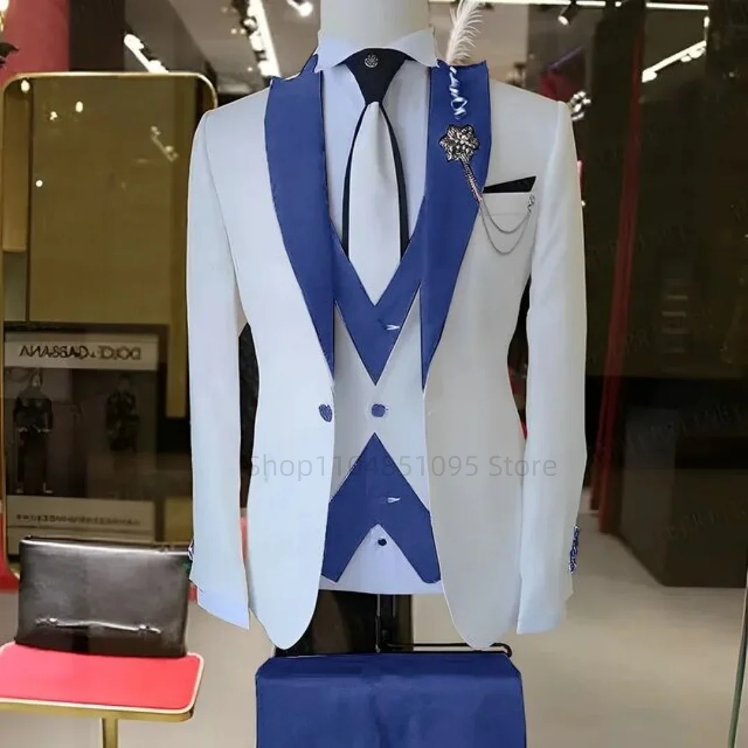 Fashion Style Slim Fit Men's Suits Groom Tuxedos Formal Wedding/Business Men Suits Peak Lapel Jacket+Vest+Pants 3PCS for Party