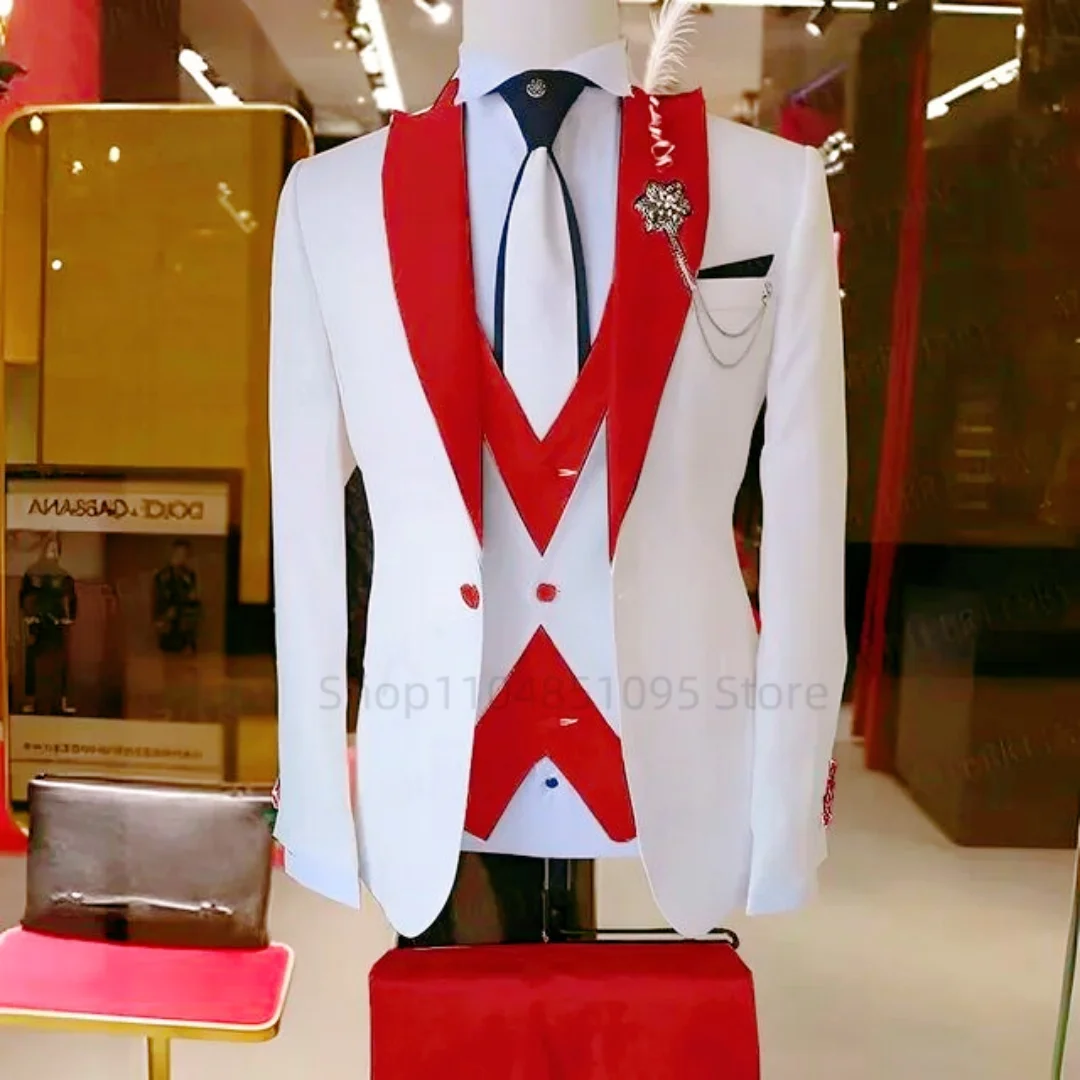 Fashion Style Slim Fit Men's Suits Groom Tuxedos Formal Wedding/Business Men Suits Peak Lapel Jacket+Vest+Pants 3PCS for Party
