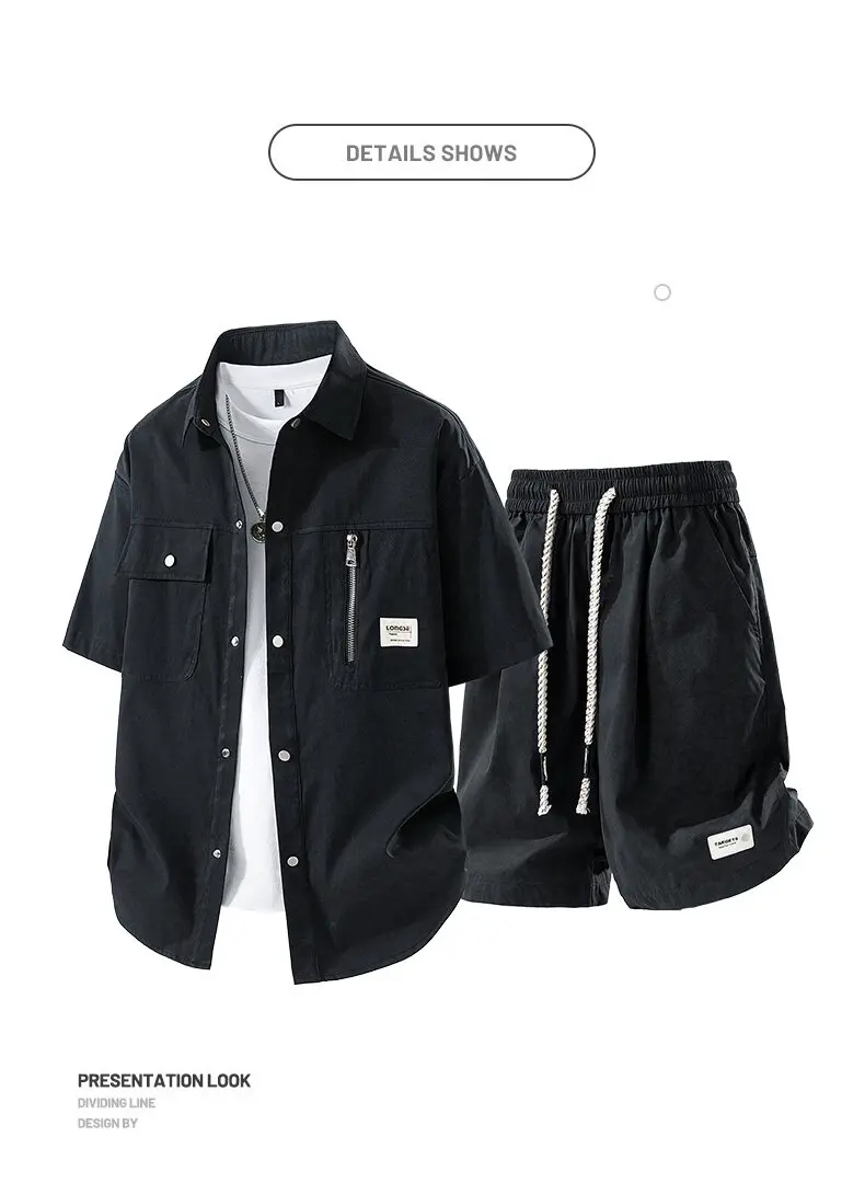 Men's Summer Casual Versatile Fashionable Cool Short-Sleeved Shirt And Shorts Set Trendy Business Casual Outfit