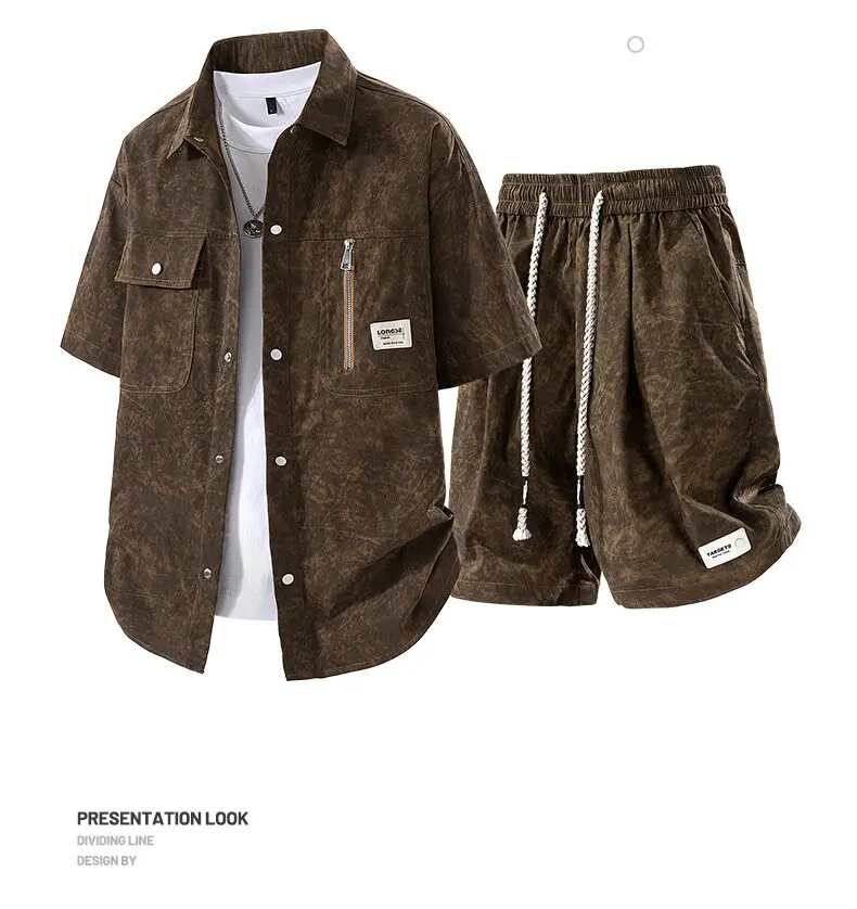 Men's Summer Casual Versatile Fashionable Cool Short-Sleeved Shirt And Shorts Set Trendy Business Casual Outfit