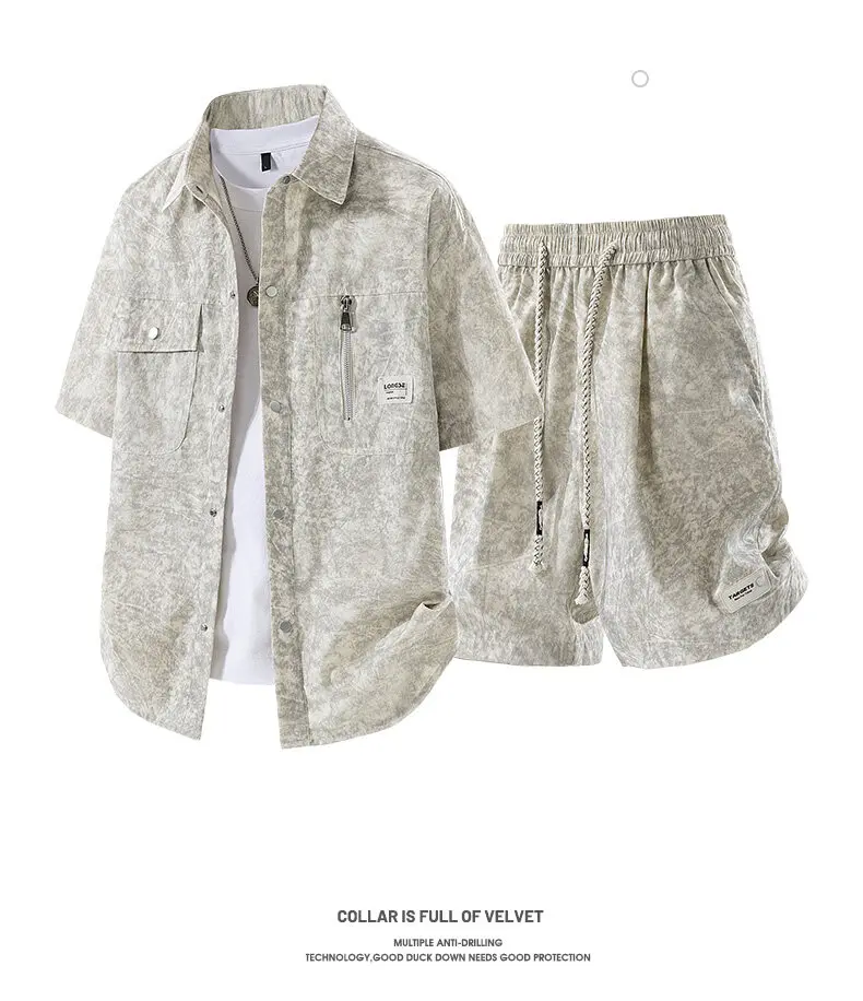 Men's Summer Casual Versatile Fashionable Cool Short-Sleeved Shirt And Shorts Set Trendy Business Casual Outfit