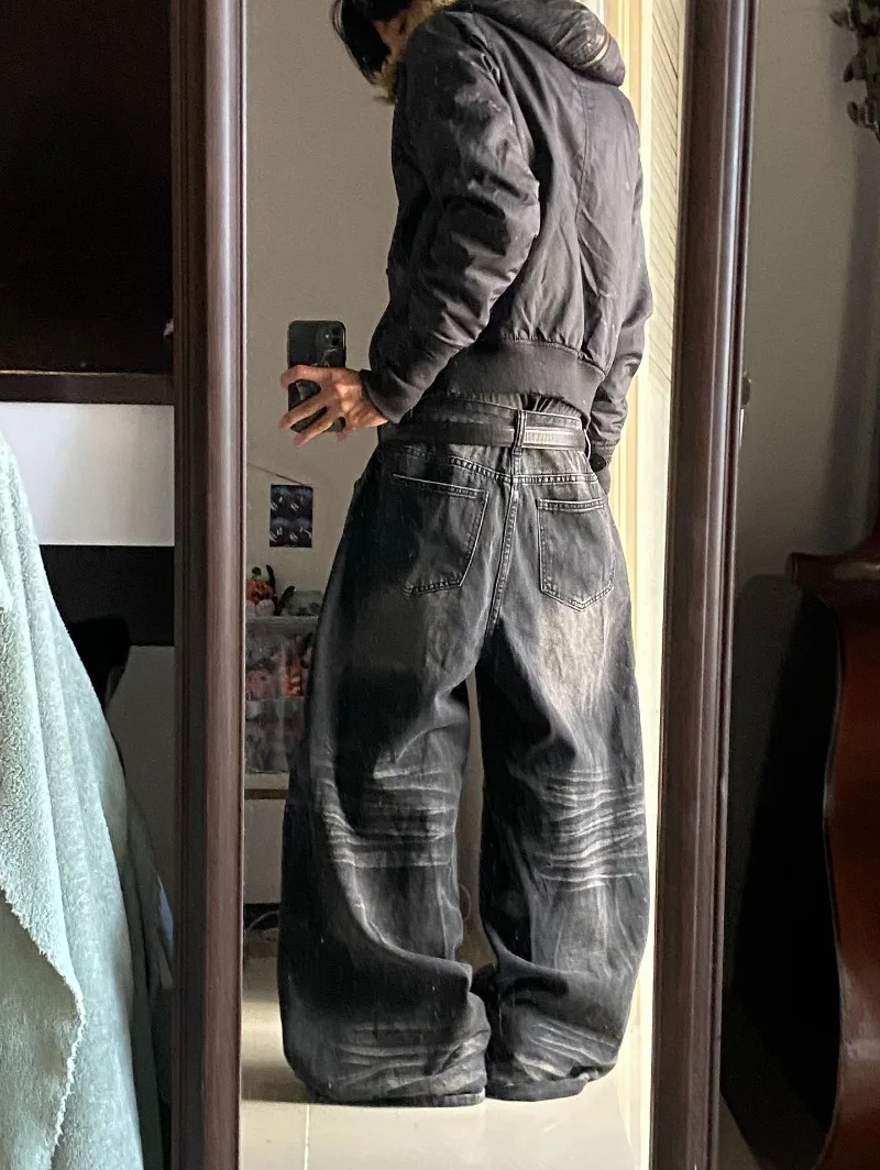 American Y2K Vintage New Pattern Printing Black Baggy Jeans Men Gothic Harajuku Hip Hop Popular Casual Joker Wide-leg Pants