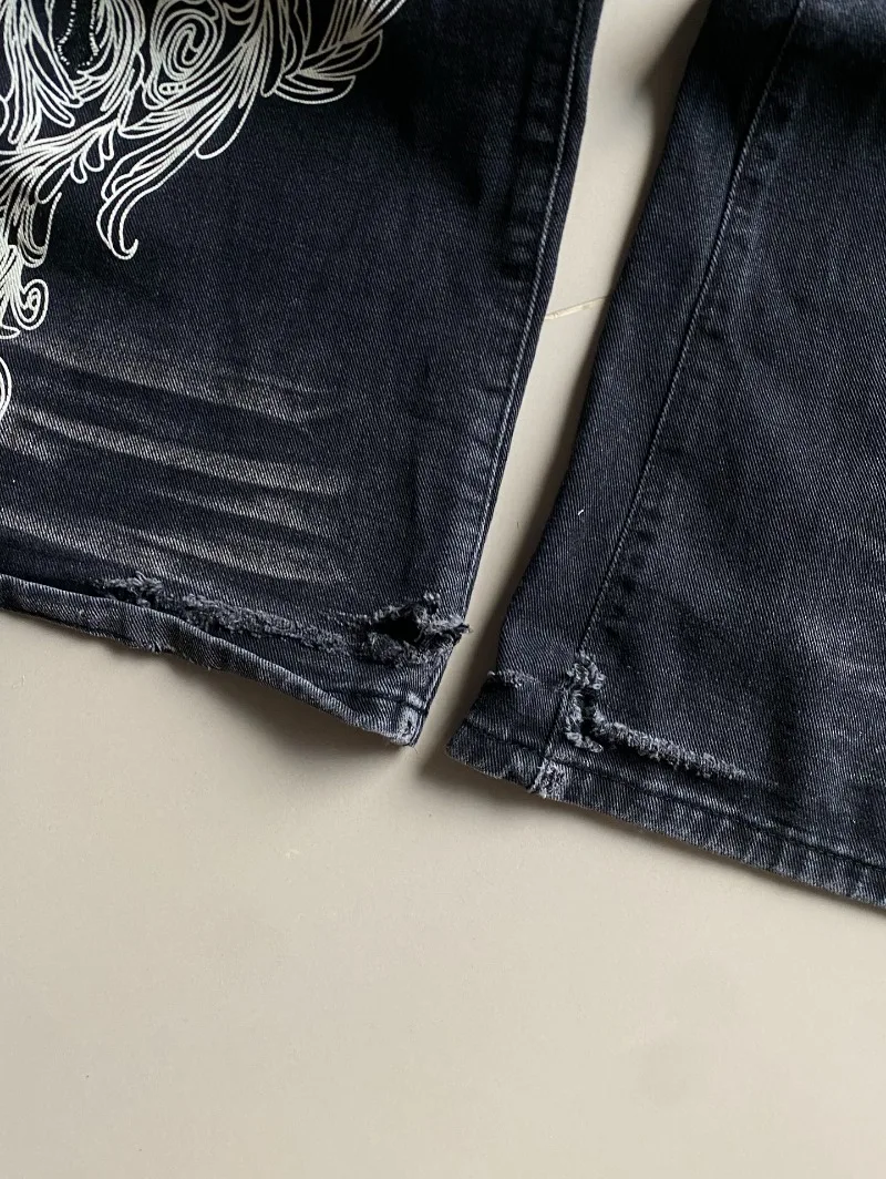 American Y2K Vintage New Pattern Printing Black Baggy Jeans Men Gothic Harajuku Hip Hop Popular Casual Joker Wide-leg Pants