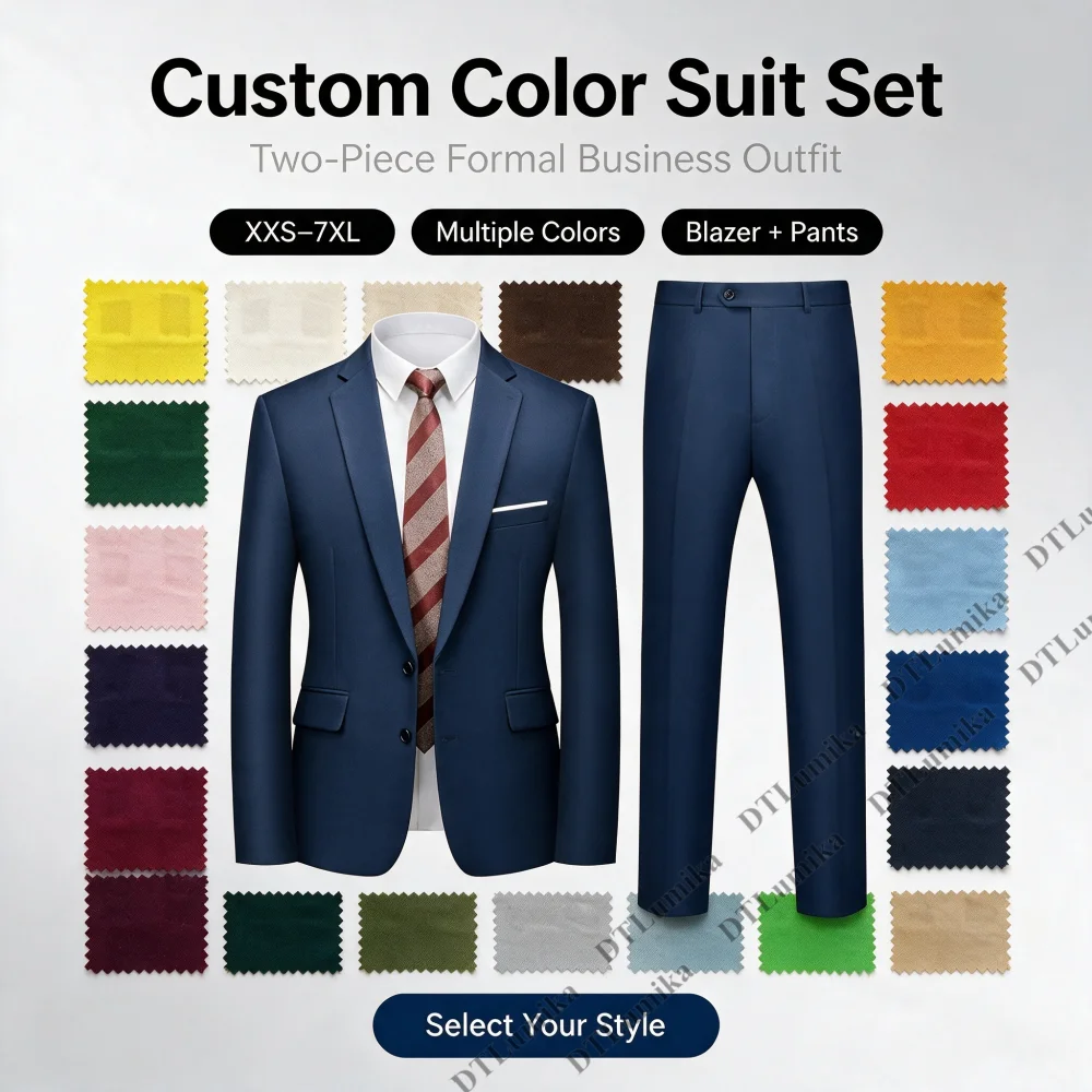 Daily Business Work Suit Set for Men from XXS-7XL Made to Measure 2 Piece Notched Lapel Formal Suits Wedding Groom Suits Plus