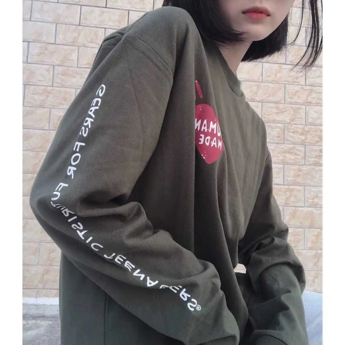 HUMAN MADE Heart Letter Print Long Sleeve T Shirt Crewneck 100% Cotton Unisex
