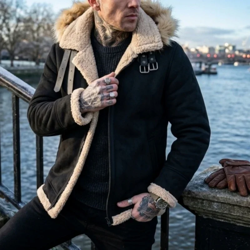 Men's Faux Suede & Sherpa Hooded Jacket | Winter Outdoor Hiking Warm Coat Comfortable Menswear S-5XL Windproof Men's Winter Coat
