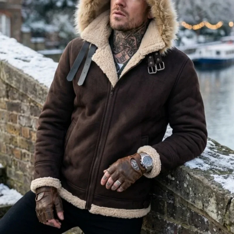 Men's Faux Suede & Sherpa Hooded Jacket | Winter Outdoor Hiking Warm Coat Comfortable Menswear S-5XL Windproof Men's Winter Coat