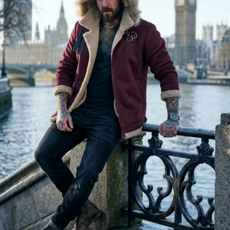 Men's Faux Suede & Sherpa Hooded Jacket | Winter Outdoor Hiking Warm Coat Comfortable Menswear S-5XL Windproof Men's Winter Coat