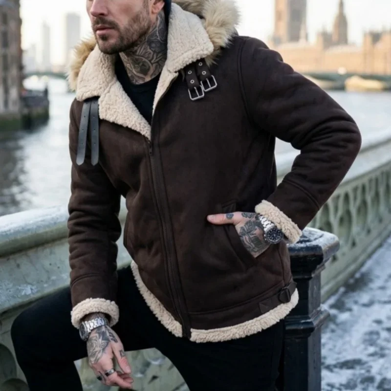 Men's Faux Suede & Sherpa Hooded Jacket | Winter Outdoor Hiking Warm Coat Comfortable Menswear S-5XL Windproof Men's Winter Coat