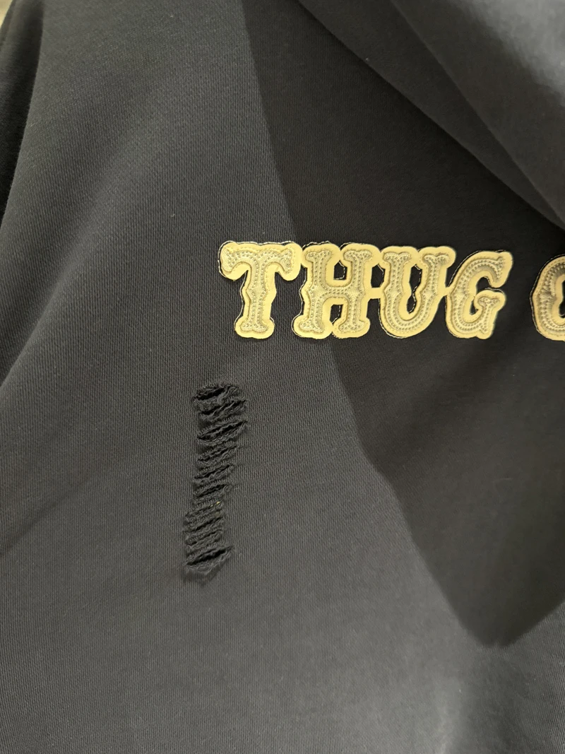 Metal Star Moon Logo Thug Club Embroidery Patch Label Zipper Hoodie Jacket Men Women Casual Wahsed Hole Damaged Loose Pullovers