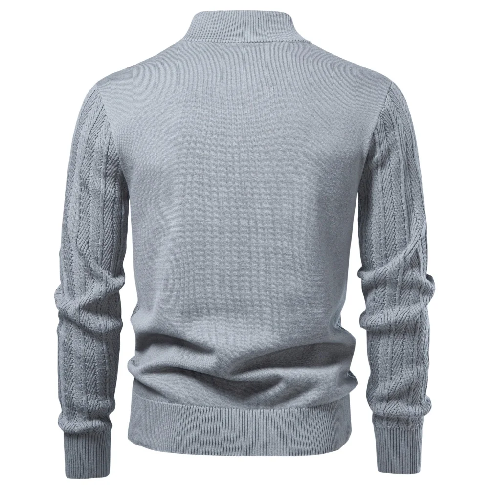AIOPESON Men Cotton Design Knitwear Sweater Button Up Stand Collar Ribbed Cuffs Cardigan Smart Casual Office Thermal Fall Winter
