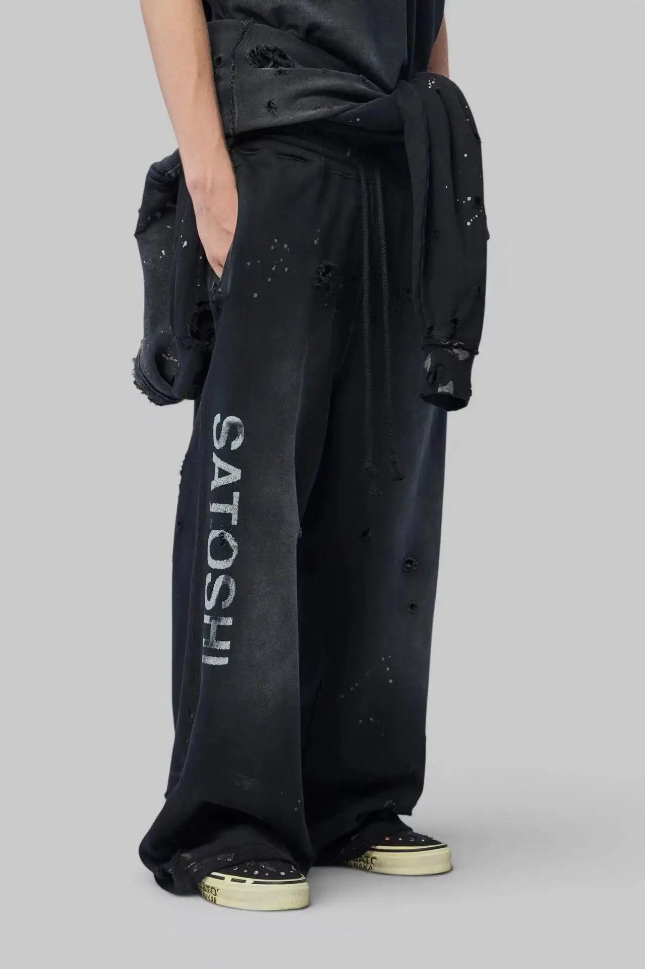 Satoshi Nakamoto SS26 Washed Splashing ink graffiti and destruction Pants Men Women Trousers Jogger Drawstring Sweatpants