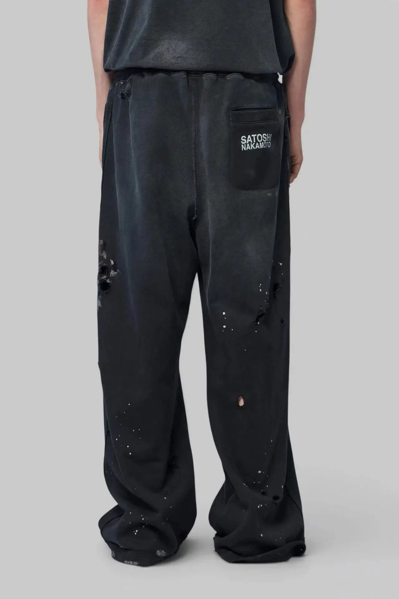 Satoshi Nakamoto SS26 Washed Splashing ink graffiti and destruction Pants Men Women Trousers Jogger Drawstring Sweatpants