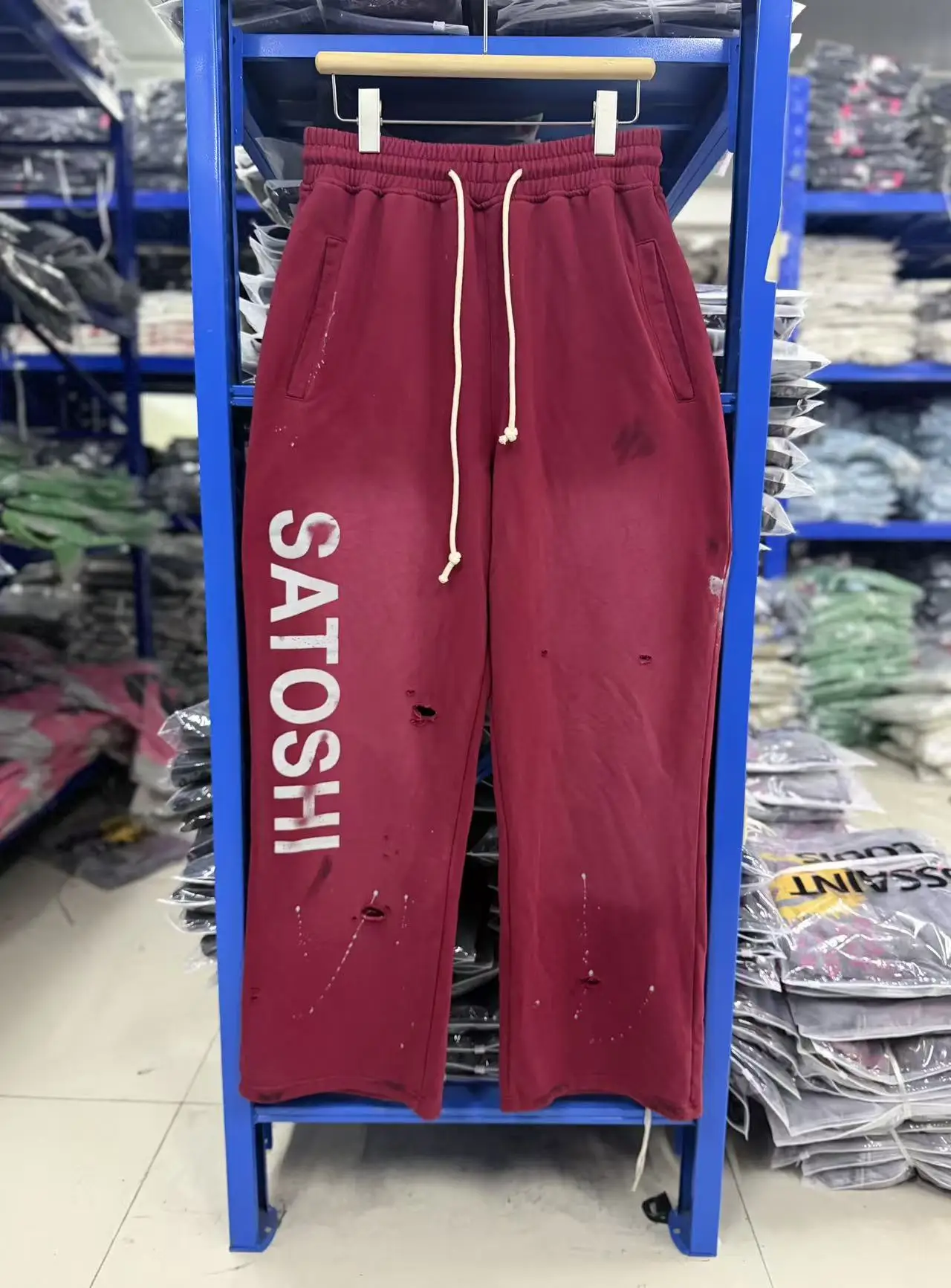 Satoshi Nakamoto SS26 Washed Splashing ink graffiti and destruction Pants Men Women Trousers Jogger Drawstring Sweatpants