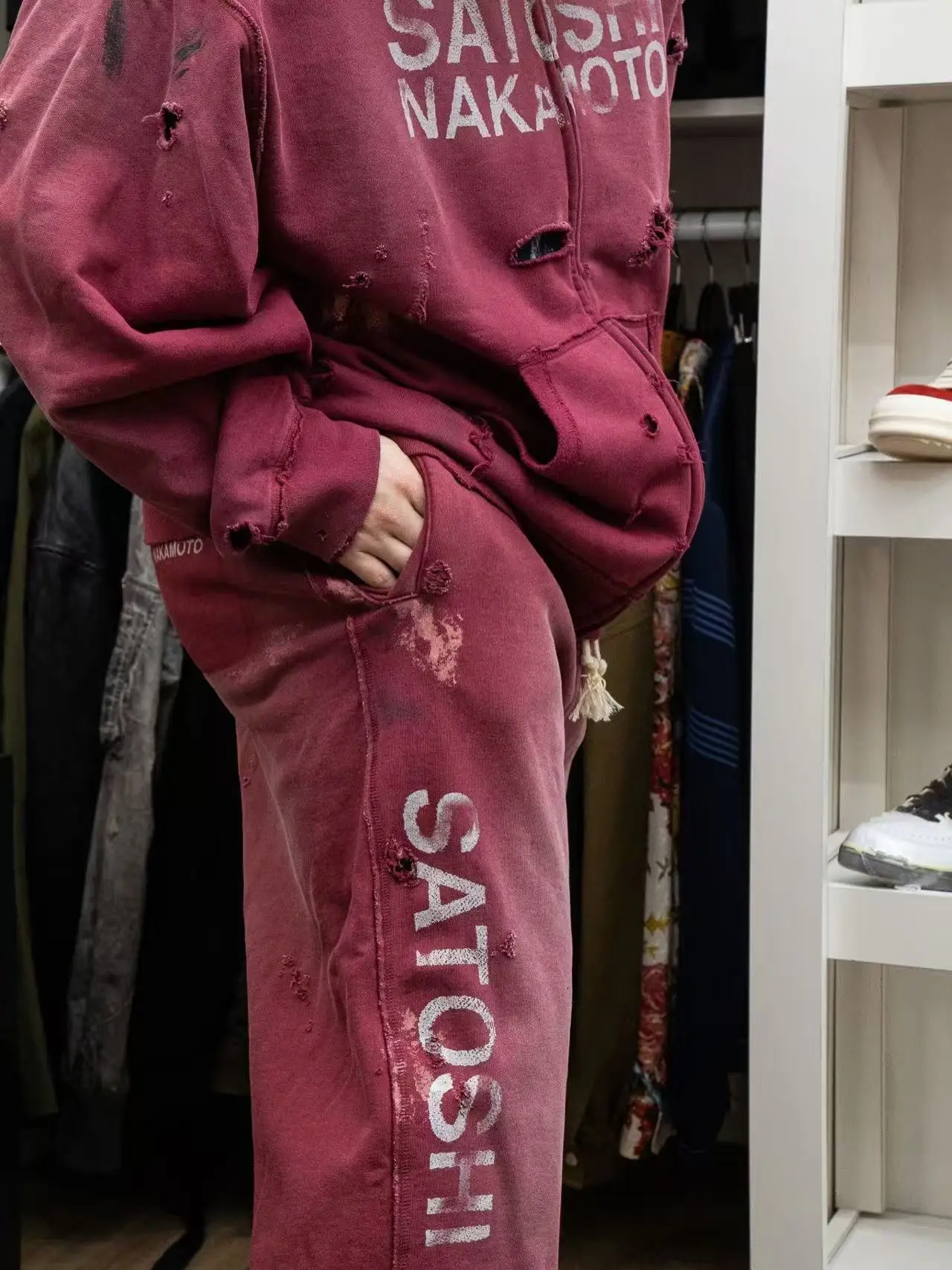Satoshi Nakamoto SS26 Washed Splashing ink graffiti and destruction Pants Men Women Trousers Jogger Drawstring Sweatpants